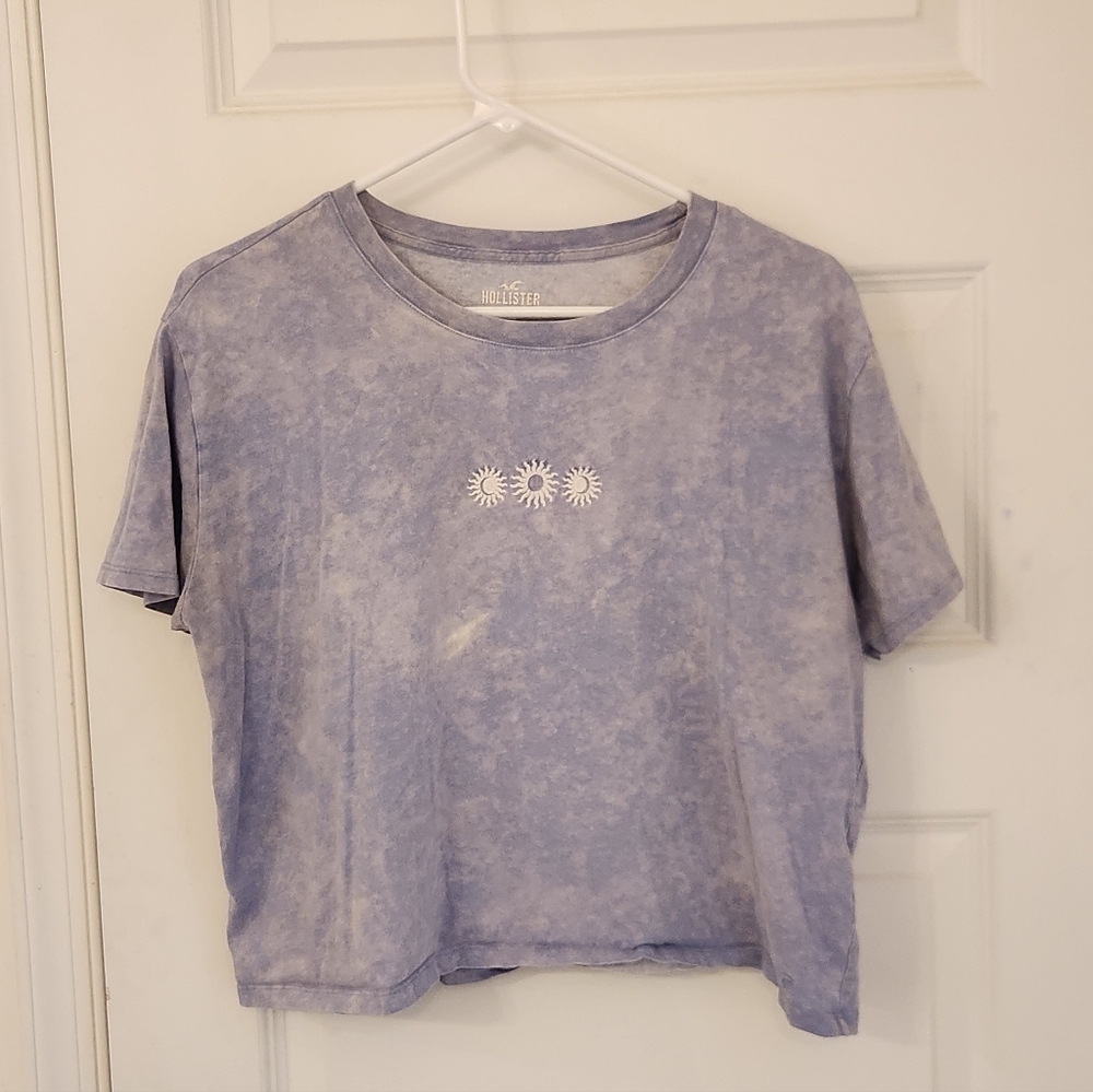 Womens Hollister Blue Purple Tie Dye Cropped Short Sleeved T Shirt Size L #A870